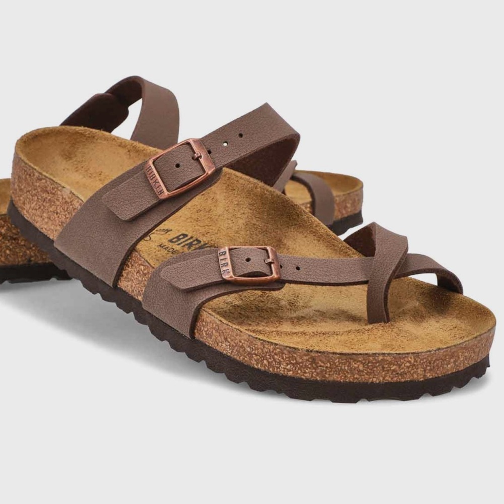 BIRKENSTOCK Mayari Birko-Flor Brown Strappy Sandals in Mocha Leather Size 41